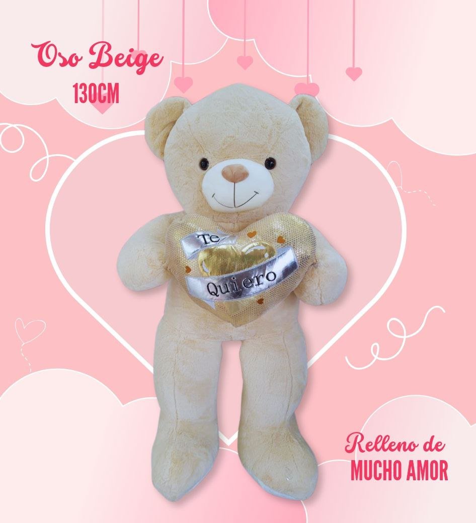 Peluche oso con corazón brillos 130cm